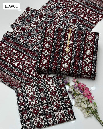 Tradional Handmade Sindhi Ajrak Print Cotton Shirt And Trouser With Duppata 3Pc Dress